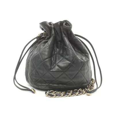 Pre-owned Chanel Matelasse Shoulder Bag Lambskin Gold Hardware Purse Vintage In Black