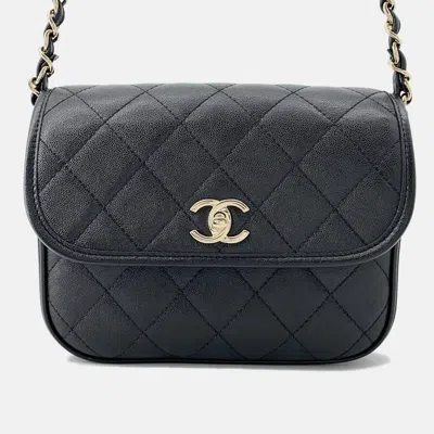 Pre-owned Chanel Matelasse Small Black Caviar Leather Messenger Bag