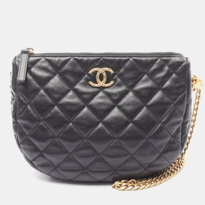 Pre-owned Chanel Matelasse Small Hobo Chain Shoulder Bag Lamb Sheep Leather Black Ghw