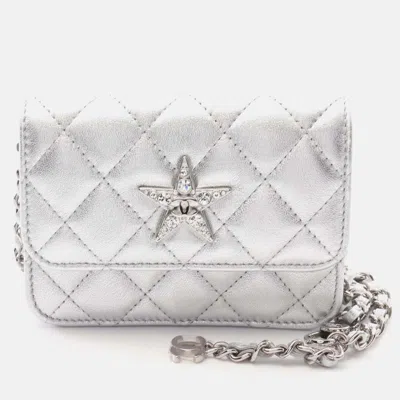 Pre-owned Chanel Matelasse Star Motif Chain Shoulder Bag Lamb Sheep Leather Shw In Silver