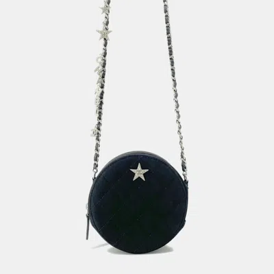 Pre-owned Chanel Matelasse Star Motif Coco Mark Round Black Suede Chain Shoulder Bag