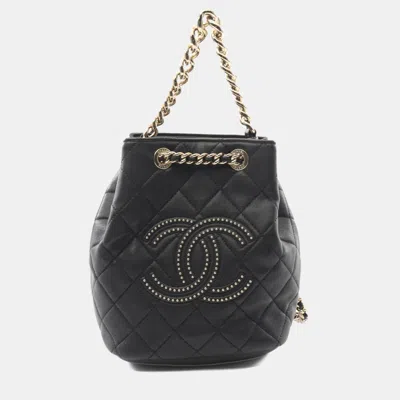 Pre-owned Chanel Matelasse Studded Coco Mark Backpack Leather Black