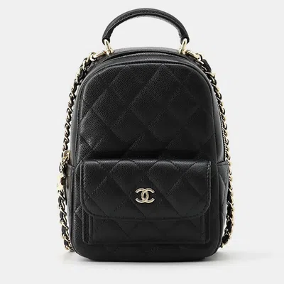 Pre-owned Chanel Matelasse Timeless Classics Backpack Black Caviar Leather Size Mini