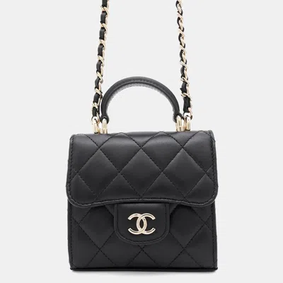 Pre-owned Chanel Matelasse Top Handle Chain Clutch Bag Black Lambskin