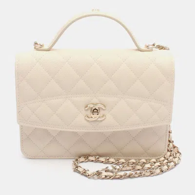 Pre-owned Chanel Matelasse Top Handle Chain Shoulder Backpack Bag Calfskin Ghw In Sand