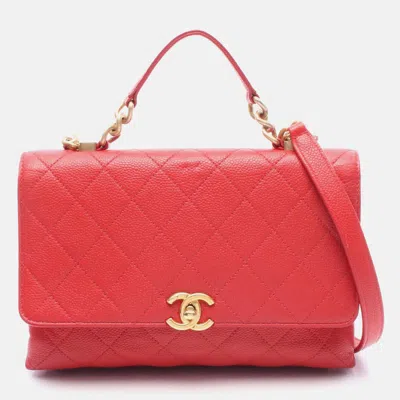 Pre-owned Chanel Matelasse Top Handle Hand Shoulder Bag Leather Red Ghw Cc