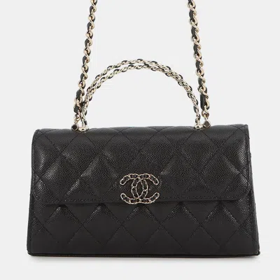 Pre-owned Chanel Matelasse Top Handle Phone Case Black Caviar Leather
