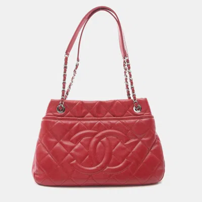 Pre-owned Chanel Matelasse Tote Bag Calfskin (cowhide) Red
