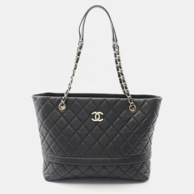 Pre-owned Chanel Matelasse Tote Chain Shoulder Bag Calfskin Leather Black