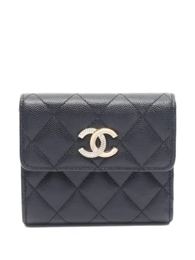 Pre-owned Chanel Matelassé Trifold Wallet In Black
