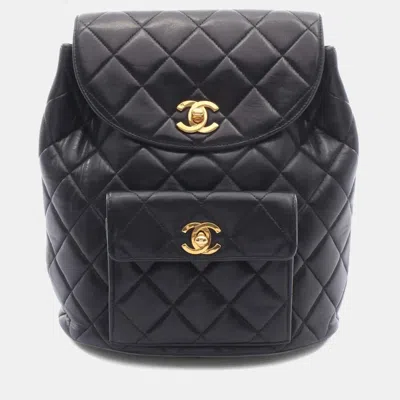 Pre-owned Chanel Matelasse Turnlock Chain Black Lambskin Leather Backpack Bag
