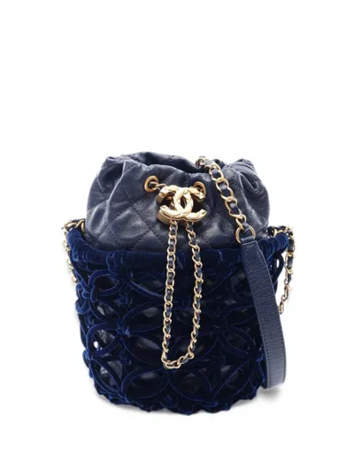 Chanel Matelassé Velvet-overlay Bucket Bag In Blue
