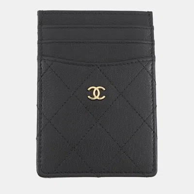 Pre-owned Chanel Matelasse Vertical Card Case Black Calf Leather