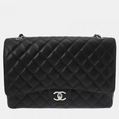 Pre-owned Chanel Matelasse W-flap 33 Cm Black Caviar Skin Chain Shoulder Bag