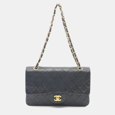 Pre-owned Chanel Matelasse W Flap Chain Shoulder Bag Black Lamb Sheep Leather Women's Shoulder Bag