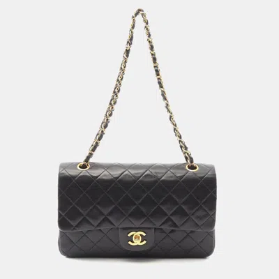 Pre-owned Chanel Matelasse W Flap Chain Shoulder Bag Lamb Sheep Leather Black