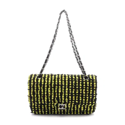 Pre-owned Chanel Matelasse W Flap Shoulder Bag Fabric Leather In Yellow