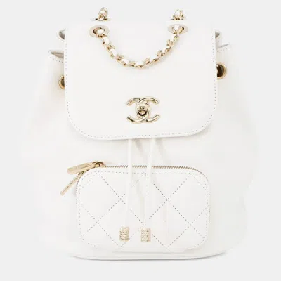 Pre-owned Chanel Matelasse White Caviar Leather Backpack