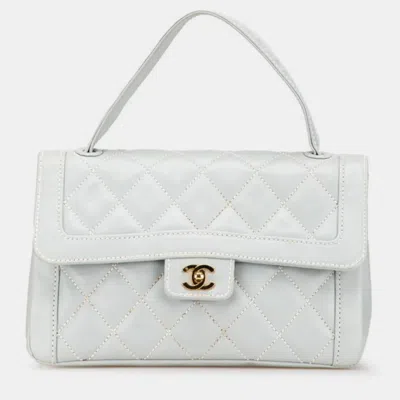 Pre-owned Chanel Matelasse Wild Stitch Coco Mark Handbag Blue Lambskin