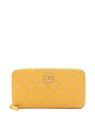 Pre-owned Chanel Matelassé Zip-around Wallet In Yellow