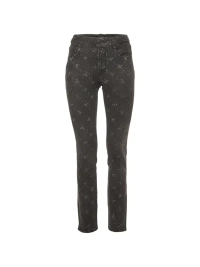 Pre-owned Chanel Matelassé-print Straight-leg Jeans In Black