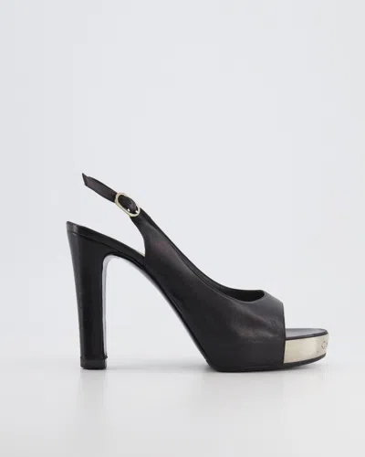 Pre-owned Chanel Matte Leather Pumps With Silver Logo Detail In Black