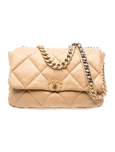 Pre-owned Chanel Maxi 19 Flap Bag In Neutral