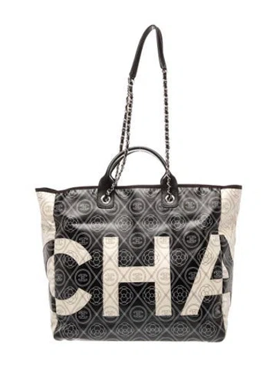 Pre-owned Chanel Maxi Camellia Shopping Tote In Black