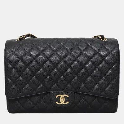 Pre-owned Chanel Maxi Caviar Black Double Flap Bag