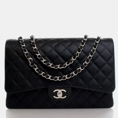 Pre-owned Chanel Maxi Caviar Classic Double Flap Bag In Black