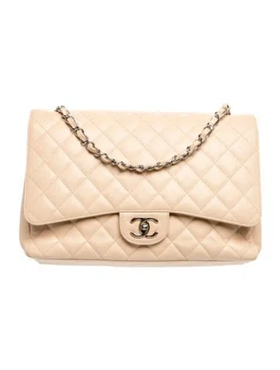 Pre-owned Chanel Maxi Classic Double Flap Bag In Neutrals