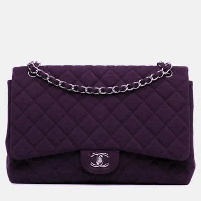 Pre-owned Chanel Maxi Classic Jersey Single Flap In Purple