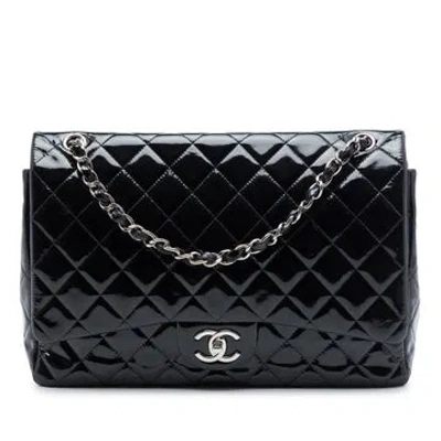 Pre-owned Chanel Maxi Classic Patent Double Flap In Black