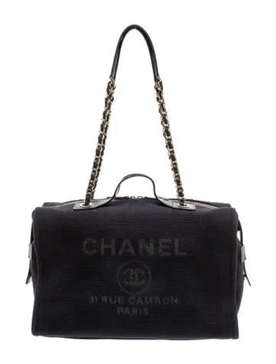 Pre-owned Chanel Maxi Deauville Bowling Bag In Blue