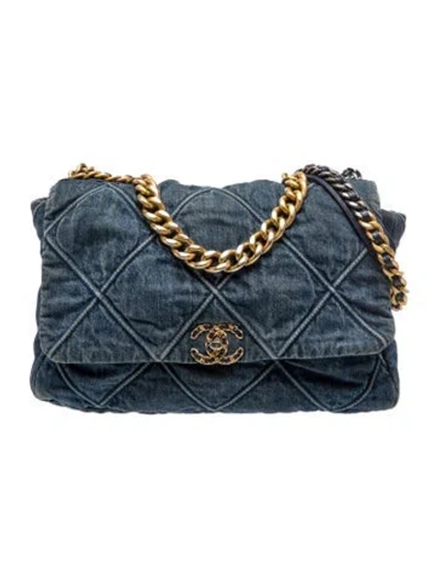 Pre-owned Chanel Maxi Denim 19 Flap Bag In Blue