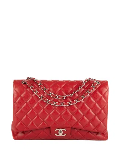 Pre-owned Chanel Maxi Double Flap Shoulder Bag In Red