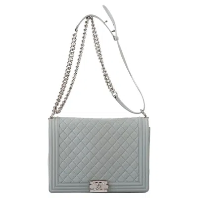 Pre-owned Chanel Maxi Grey Caviar Boy Bag In Gray