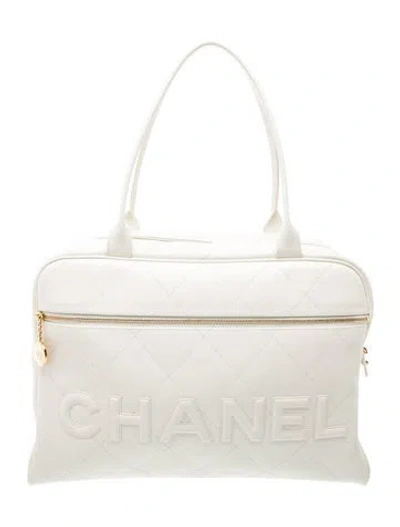 Pre-owned Chanel Maxi Logo Bowling Bag In Neutral