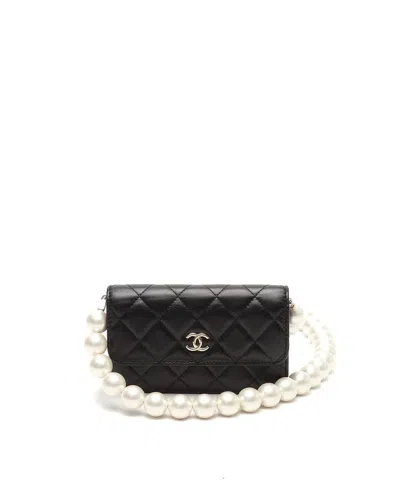 Chanel Maxi Mini Pearls Mini Wallet On Chain Bag In Black