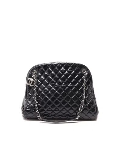 Pre-owned Chanel Maxi Patent Just Mademoiselle Bowling Bag In Black