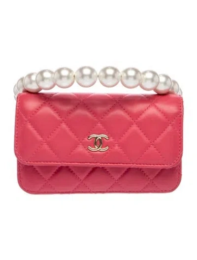 Pre-owned Chanel Maxi Pearls Mini Wallet On Chain In Pink