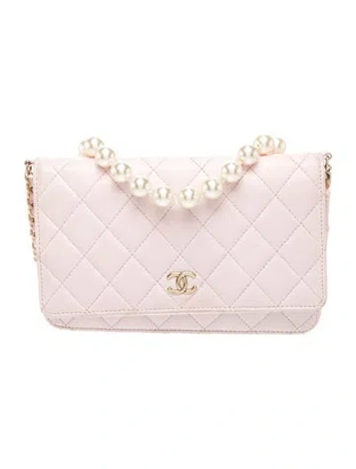 Pre-owned Chanel Maxi Pearls Wallet On Chain In Pink