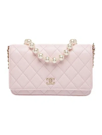 Pre-owned Chanel Maxi Pearls Wallet On Chain In Pink