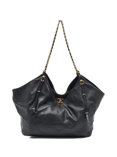 Pre-owned Chanel Maxi Quilted Shopper Tote Bag In Black