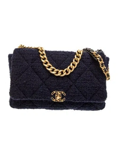 Pre-owned Chanel Maxi Tweed 19 Flap Bag In Blue