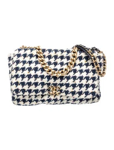 Pre-owned Chanel Maxi Tweed 19 Flap Bag In Blue/white