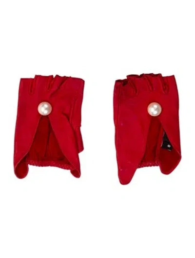 Pre-owned Chanel Mbellished Fingerless Gloves In Red