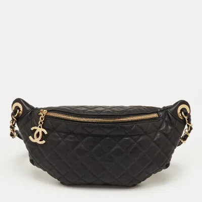Pre-owned Chanel Me Up Black Quilted Caviar Leather Waistbelt Bag