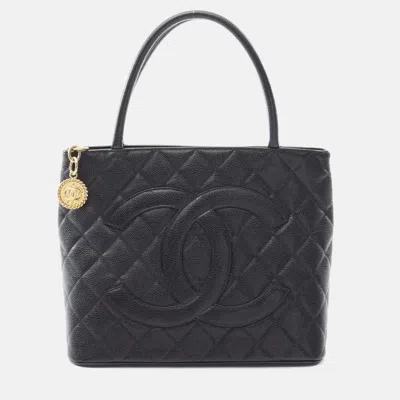 Pre-owned Chanel Medallion Black Caviar Leather Tote Bag
