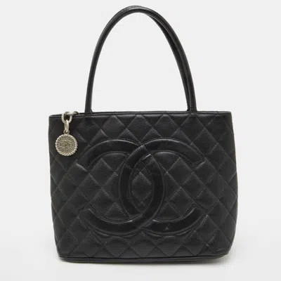 Pre-owned Chanel Medallion Black Quilted Caviar Leather Tote